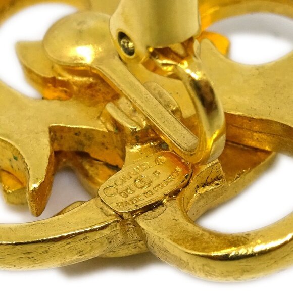 Chanel Clover CC Earrings Clip-On Gold 96P - Picture 4 of 4